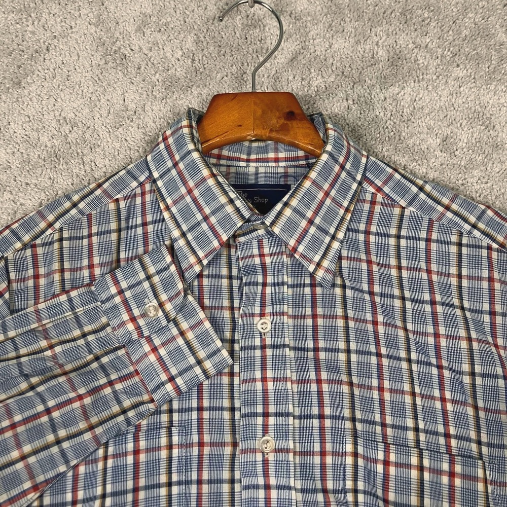 Vintage 80s The Men's Shop JCPenney Plaid Button Down Shirt Mens Medium Blue Red